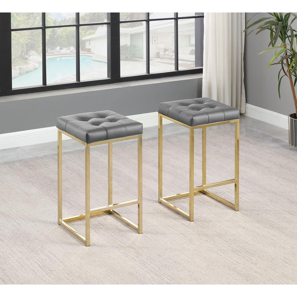 Modern Gray Faux Leather 27" Counter Height Stool with Chrome Base