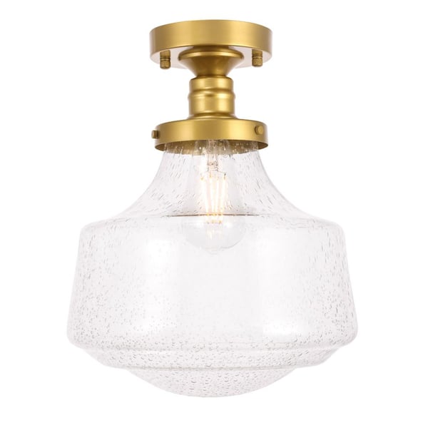 Unbranded Timeless Home Liam 11 in. W x 14 in. H 1-Light Brass and Clear Seeded Glass Flush Mount