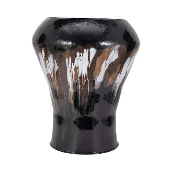 Liv & Skye 25 in. Black Metal Iron Cylinder Oval Stain Decorative Vase with Metallic Details