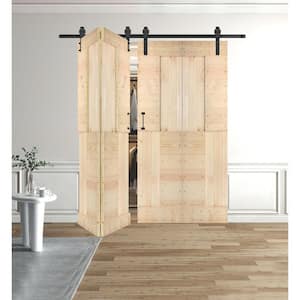 S Style 72 in. W. x 84 in. (18 in. W. x 84 in. x 4-panels)Unfinished Solid Wood Bi-Fold Barn Door Hardware Kit -Assembly