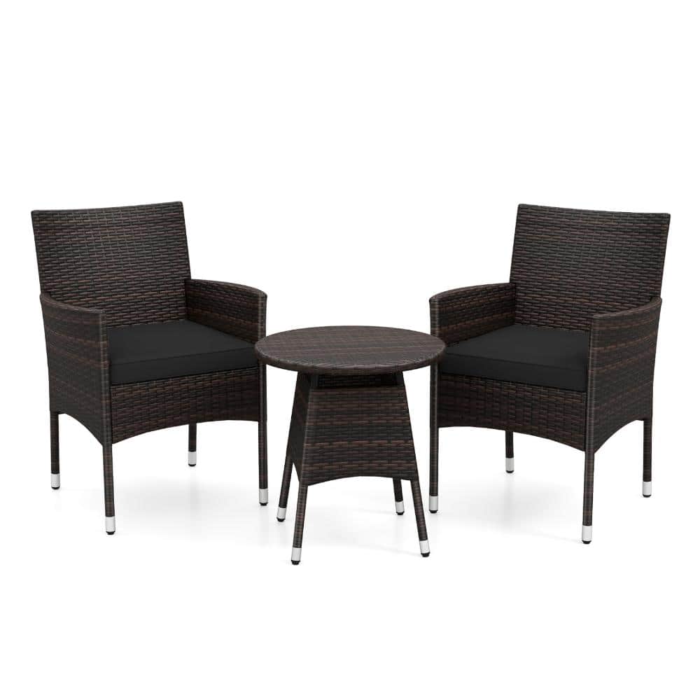 3-Piece PE Rattan Patio Bistro Set with Cushions, Side Table and 400-Pound Chairs, Black price history on PriceWatchPro