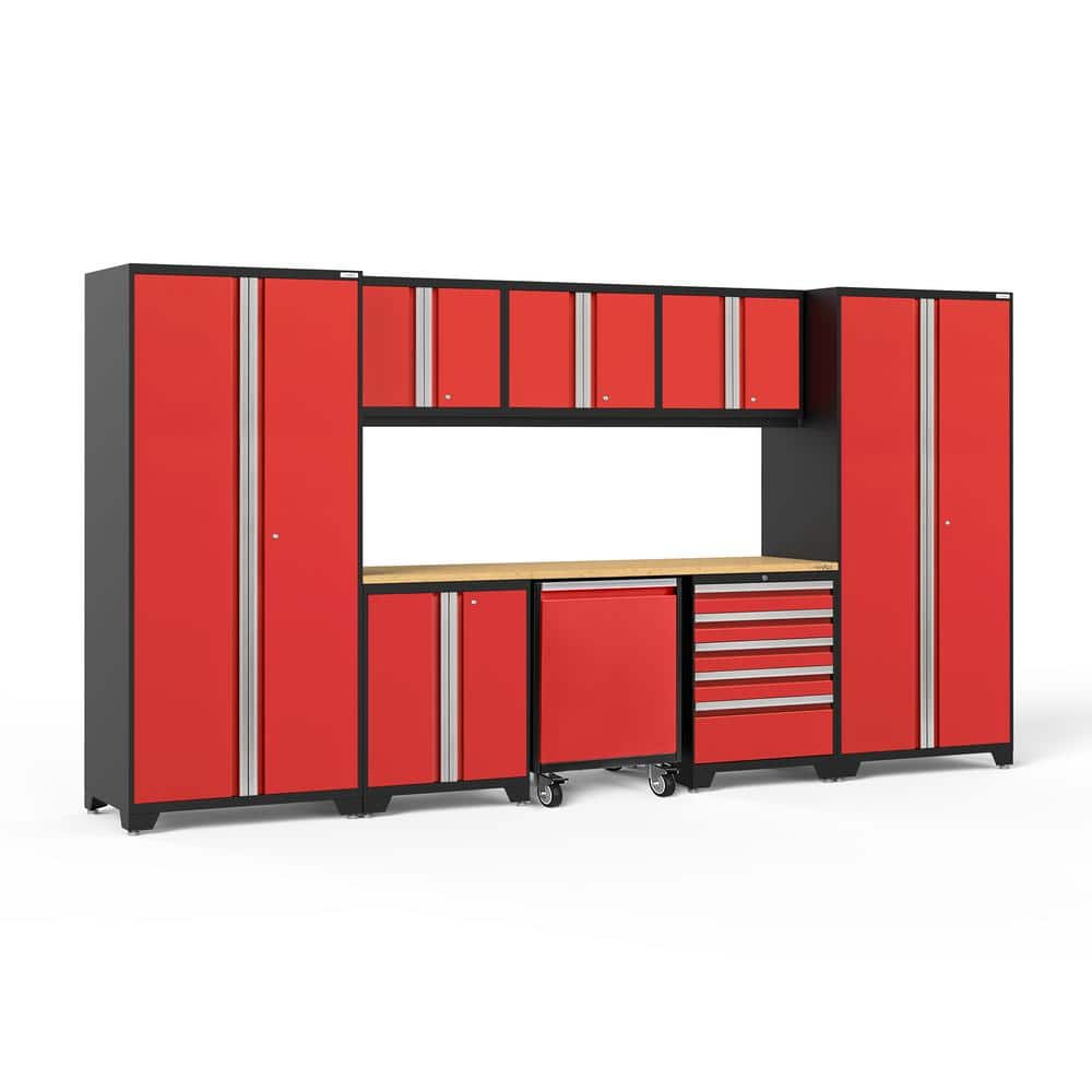 Pro Series 156 in. W x 84.75 in. H x 24 in. D 18-Gauge Steel Garage Cabinet Set in Red (9-Piece) -  NewAge Products, 56853