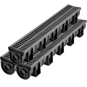 Trench Drain System 39 in. L x 5.8 in. W x 5.2 in. D Channel Drain with Plastic Grate and End Cap Drainage Trench 3 Pack