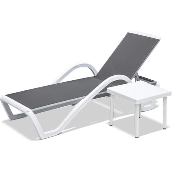 Misopily Aluminum Metal Patio Chaise Lounge Adjustable with Arm All Weather Pool Chairs for Outside, in-Pool, Lawn, Gray
