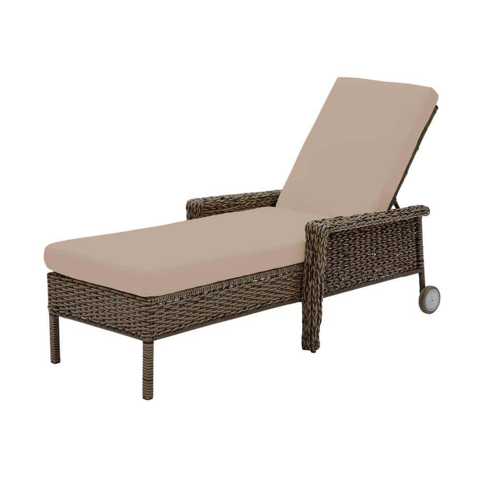 Laguna Point Brown Wicker Outdoor Patio Chaise Lounge with Sunbrella Beige Tan Cushions -  Hampton Bay, H093-01574700