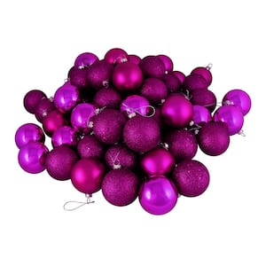3.25 in. (80 mm) Shatterproof Light Magenta Pink 4-Finish Christmas Ball Ornaments (32-Count)