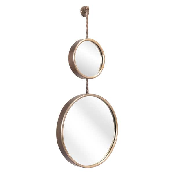 ZUO Mott 15.9 in. W x 35 in. H Round Steel Gold Modern Decorative Mirror