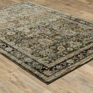 Athena Green/Brown 5 ft. x 7 ft. Distressed Border Area Rug