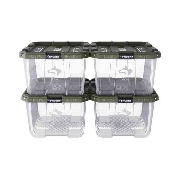 27 Gal. Pro Grip Storage Tote in Clear with Army Green Lid (4-Pack)