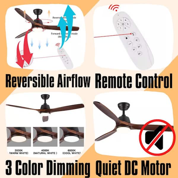Rustic Series 52 in. Indoor Brown Ceiling Fan Low Profile Farmhouse with LED Light and Remote Included,Downrod Mount