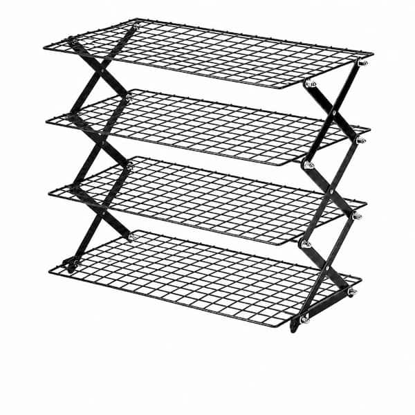 4-Tier Collapsible Metal Wire Cooling Rack, 4 Adjustable Heights, 16.5x9.84 in. Per Tier, Baking Roasting