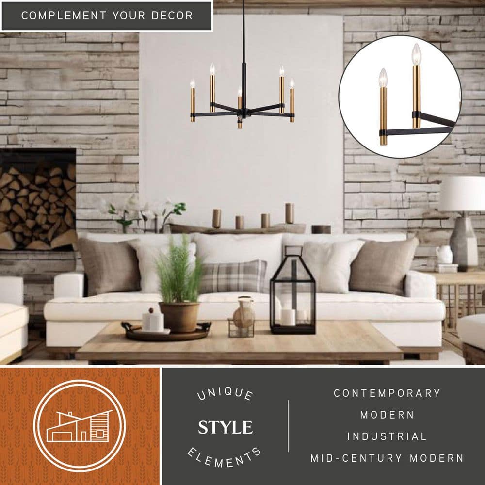 Damen Sleek 25" Matte Black & Natural Brass Chandelier
