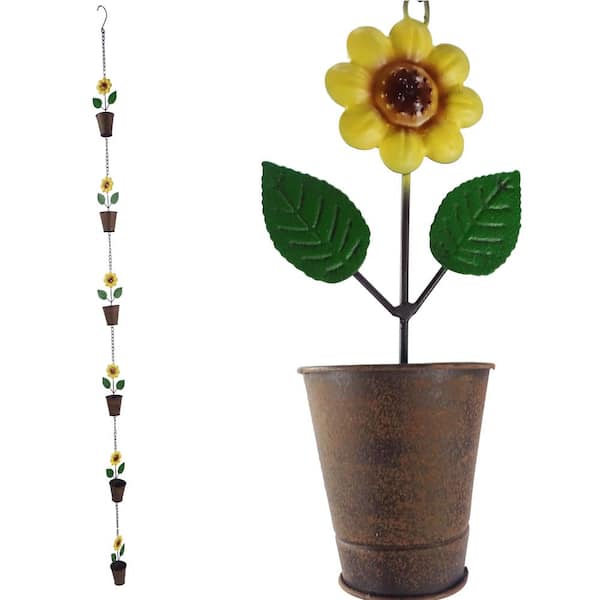 Alpine Corporation Metal Hanging Sunflower Pot Chain Rain Catcher
