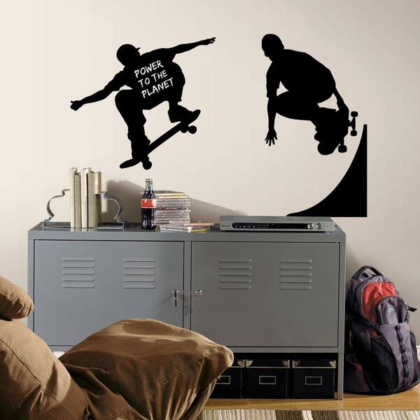 Unbranded 18 in. x 40 in. Chalkboard Skaters Chalk 3-Piece Peel and Stick Wall Decals