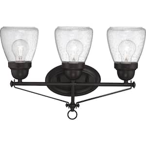 Laurel 19.13 in. 3-Light Sudbury Bronze Vanity Light with Clear Seeded Glass Shade