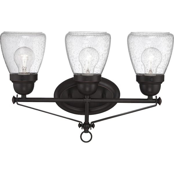 SATCO Laurel 19.13 in. 3-Light Sudbury Bronze Vanity Light with Clear Seeded Glass Shade
