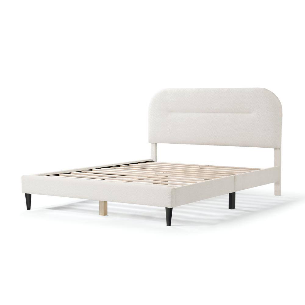 Cream Upholstered Queen Bed with Tufted Headboard and Nailhead Trim