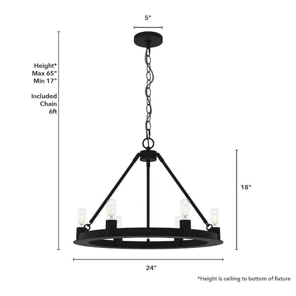 Hunter - Saddlewood 6 Light Natural Iron Circular Chandelier Kitchen Light