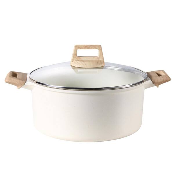 6 qt. White Granite Nonstick Stock Pot with Lid Soup Pot, Easy to Clean Non Stick Cooking Pot Cookware PFOA Free