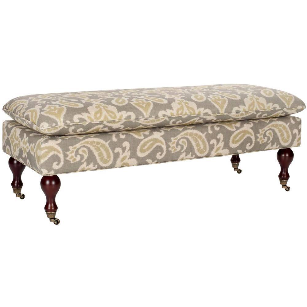 Hampton 52" Gray Linen and Cotton Pillowtop Bench