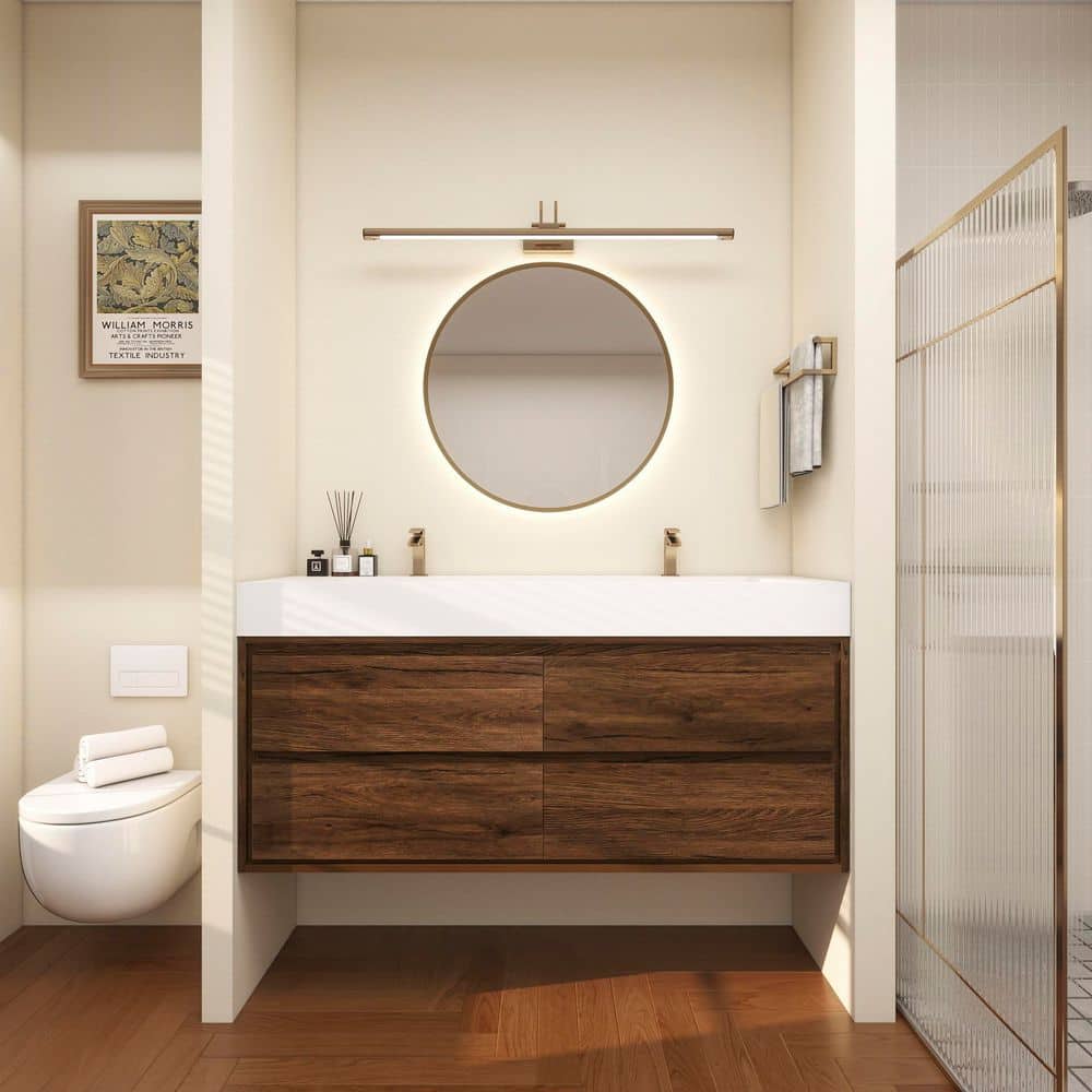 Saggie 59 in. W. x 20 in. D x 28 in. H Double Sink Floating Bath Vanity in Rosewood with White Acrylic Top price history on PriceWatchPro