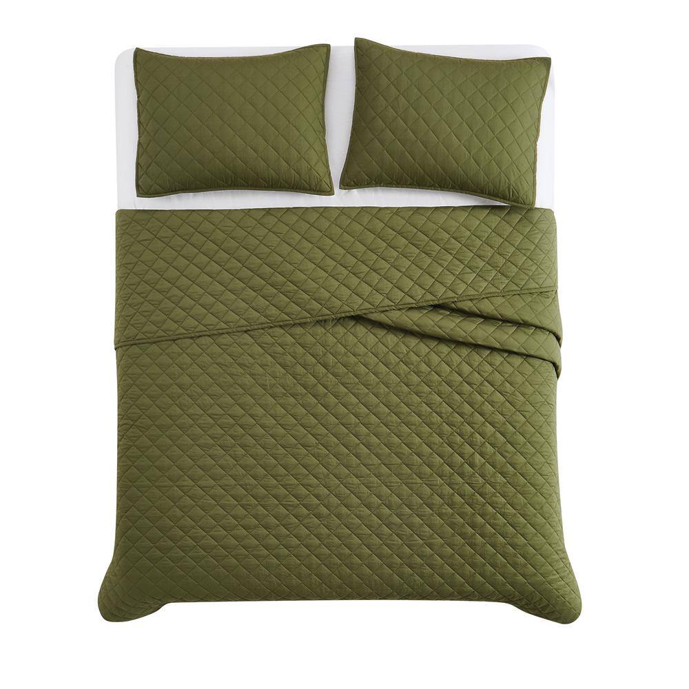 Olive Green Cotton Percale Quilt Set with Shams