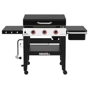 Daytona 3-Burner Propane Gas Grill 30 in. Flat Top Griddle in Black with Lid
