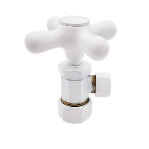 1/2 in. IPS x 3/8 in. O.D. Compression Outlet Angle Stop with Cross Handle, White
