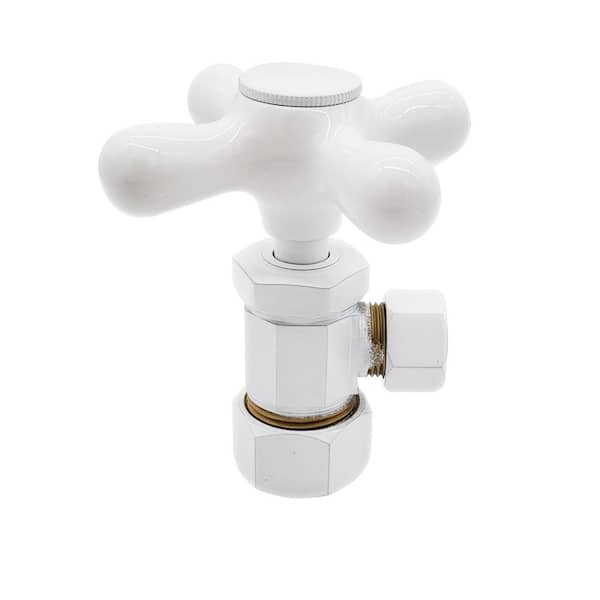 Westbrass 1/2 in. IPS x 3/8 in. O.D. Compression Outlet Angle Stop with Cross Handle, White