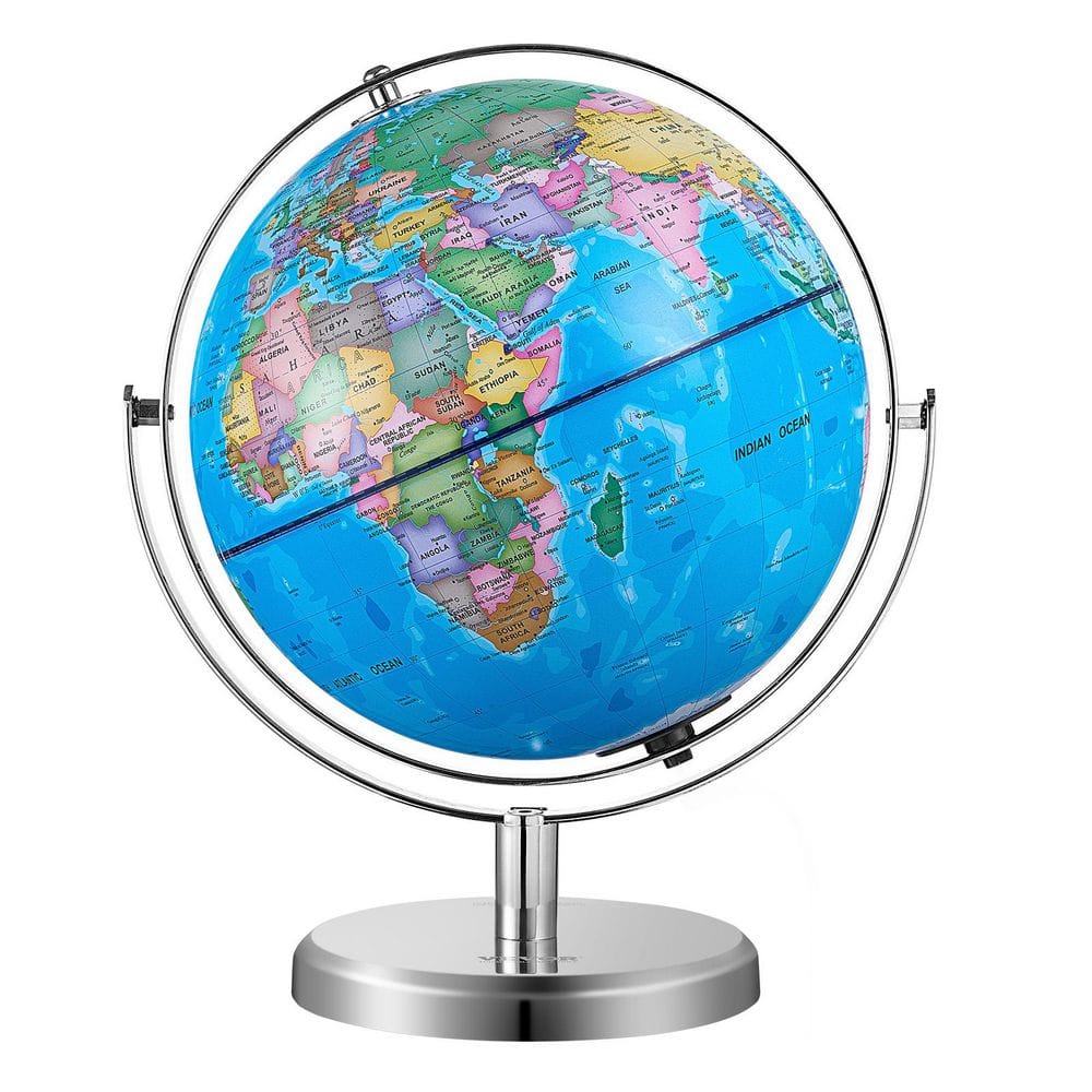 Blue Illuminated Globe with Metal Stand and LED Light