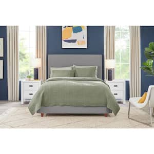 Charcoal Gray Upholstered Platform King Bed with Square Headboard