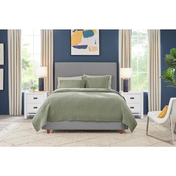 Home Decorators Collection Charcoal Gray Upholstered Platform King Bed with Square Headboard