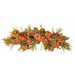 32 in. Fall Swag with Long Grasses Berries Pumpkins and Leaves