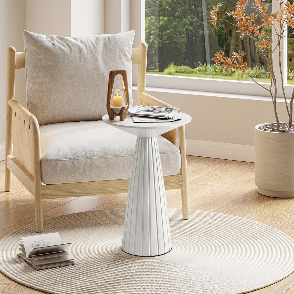 White Wood Pedestal Round End Table for Small Spaces