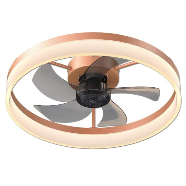 Logmey Semi Flush Mount 19.7 in. LED Dimmable Indoor Gold Ceiling Fan with Remote, 5-Blades and 6-Speed