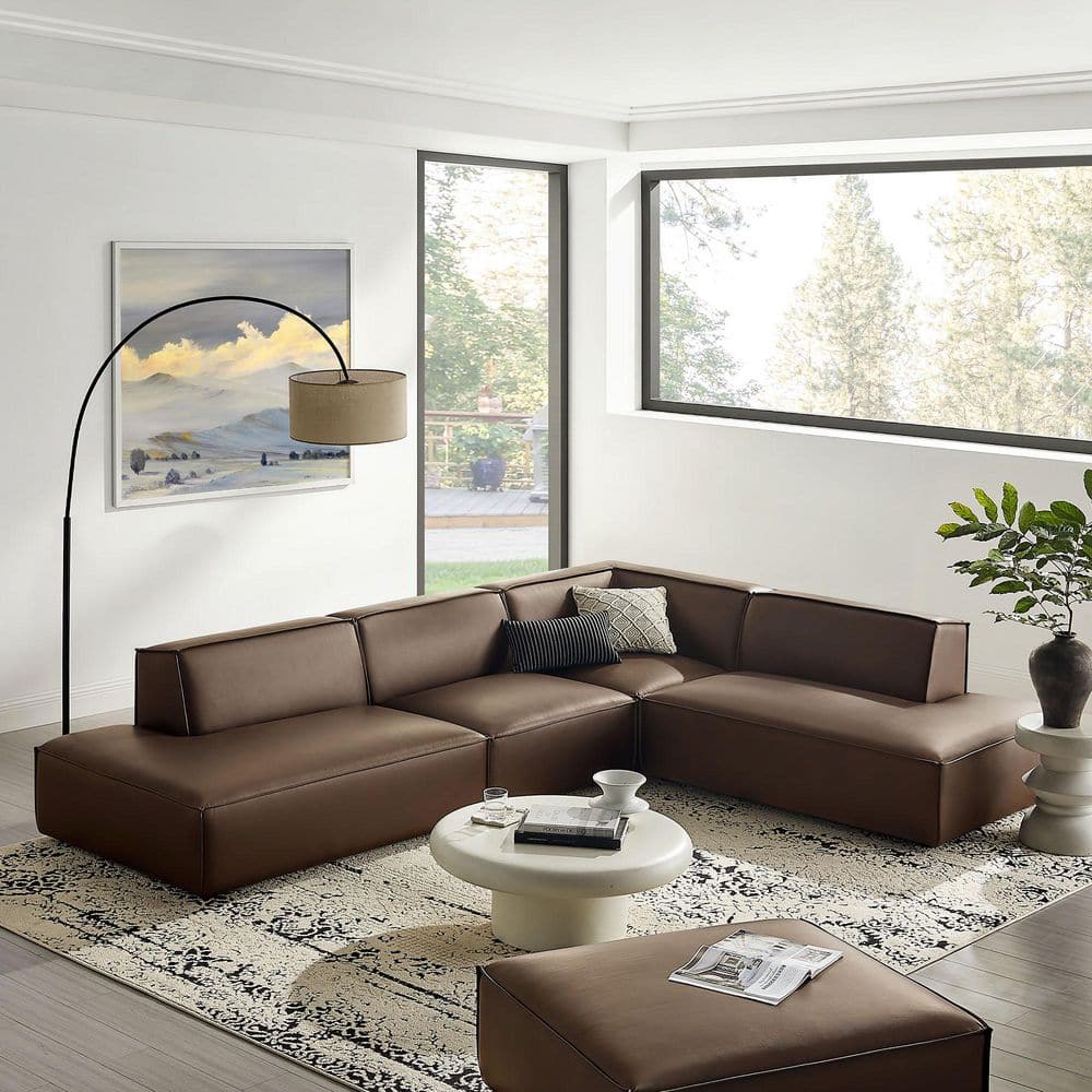 Modway Restore 131.6 in. Faux Leather 4-Piece Modular L-Shaped