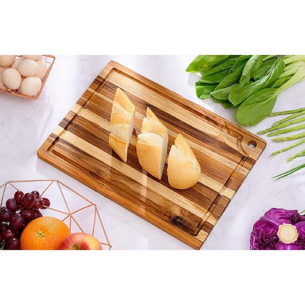 Aoibox 18 in. x 14 in. Large Size Teak Wood Rectangular Cutting Board Reversible Chopping Serving Board with Juice Groove, Natural
