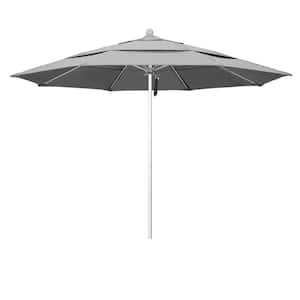 11 ft. Silver Aluminum Commercial Market Patio Umbrella with Fiberglass Ribs and Pulley Lift in Granite Sunbrella