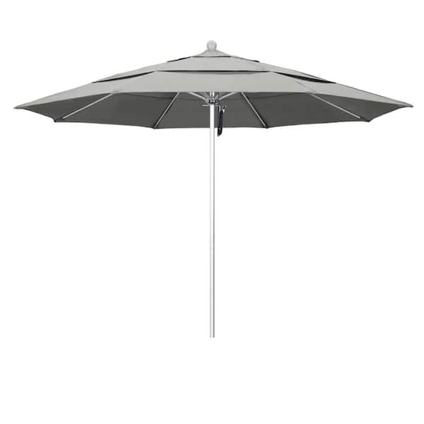 California Umbrella 11 ft. Silver Aluminum Commercial Market Patio Umbrella with Fiberglass Ribs and Pulley Lift in Granite Sunbrella
