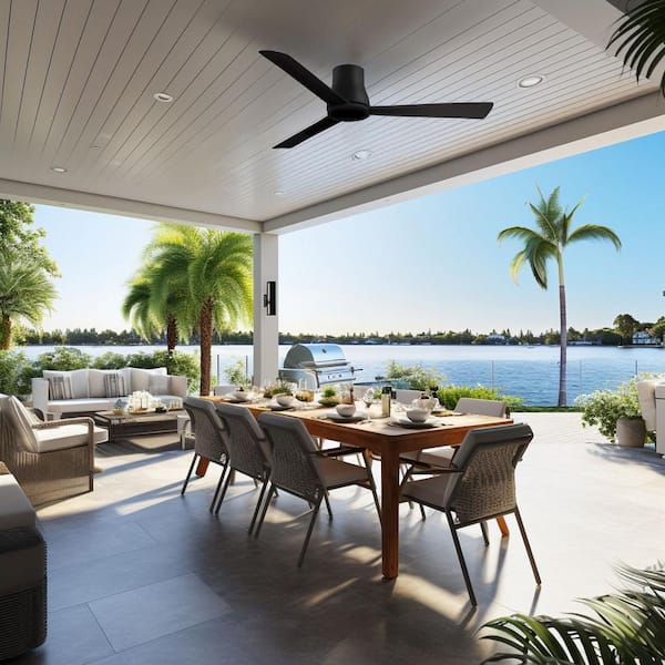 Simple Flush 52 in. Indoor/Outdoor Black Standard Ceiling Fan with Remote Included