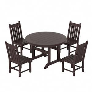 Hayes 5-Piece Round HDPE Plastic Outdoor Dining Set with Side Chairs in Dark Brown