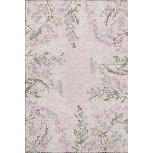 Mayfield Premium Machine Washable Abstract AMF2334 Pink 5 ft. x 7 ft. 6 in. Area Rug