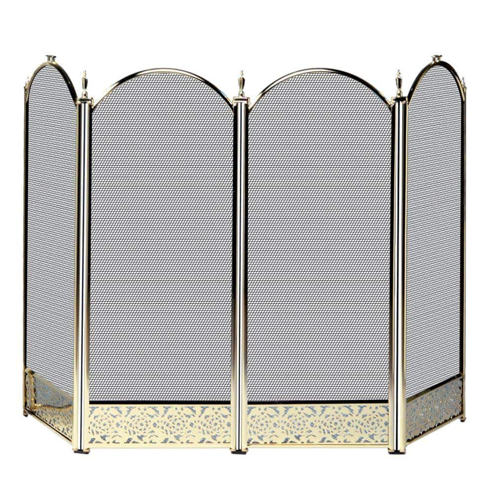 UniFlame Antique Brass Finish 52 in. W 4-Panel Fireplace Screen with ...