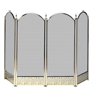 Antique Brass Finish 52 in. W 4-Panel Fireplace Screen with Decorative Filigree