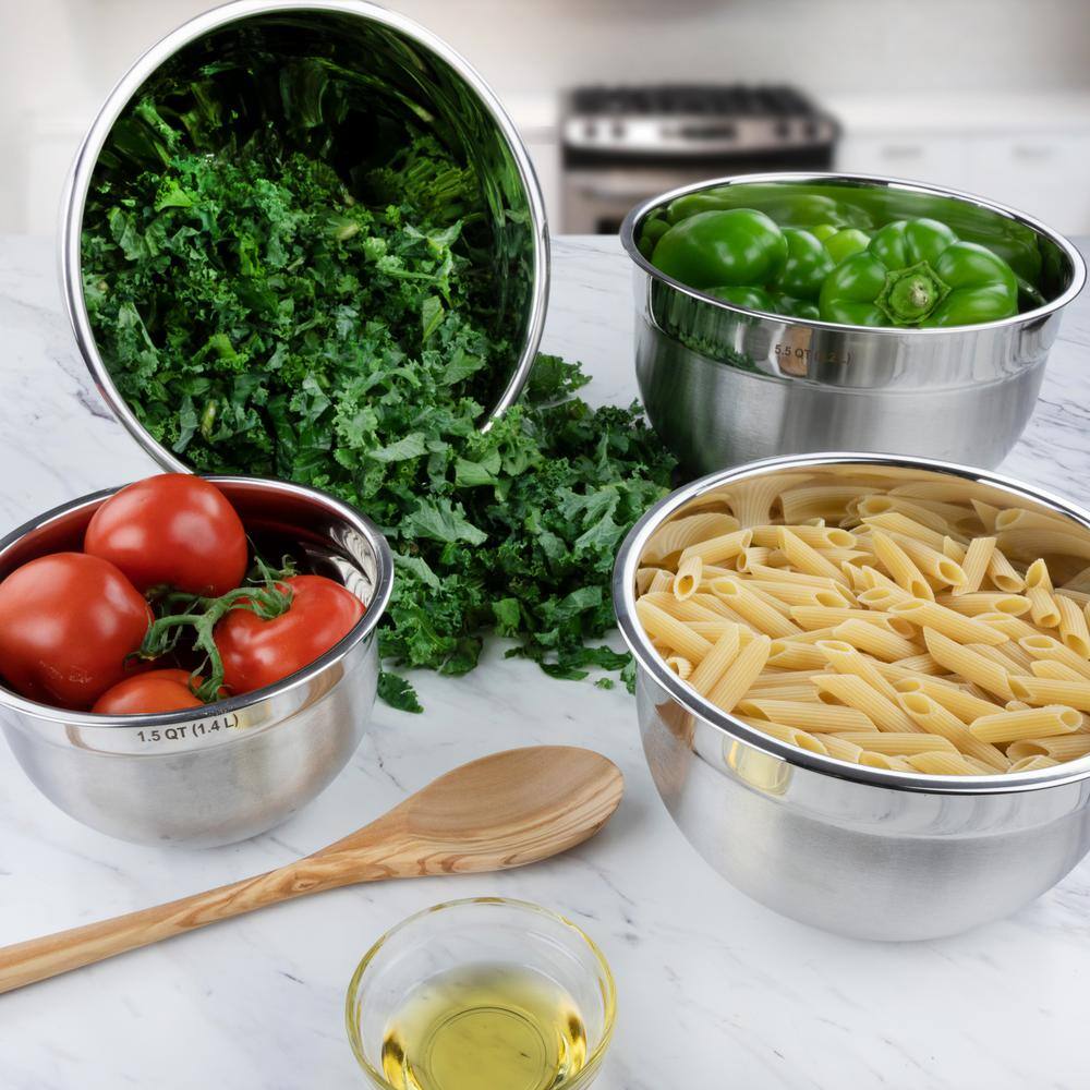 Stainless Steel 4-Piece Mixing Bowl Set with Rolled Lip