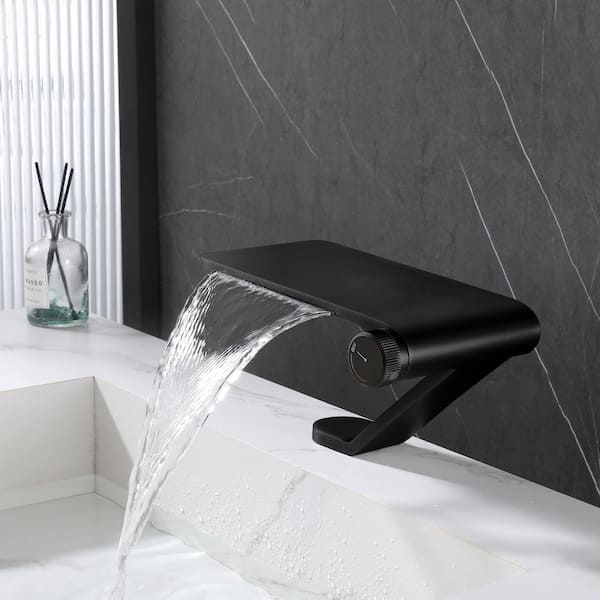 Single-Handle Single Hole Bathroom Faucet Brass Waterfall Vanity Basin Taps in Matte Black