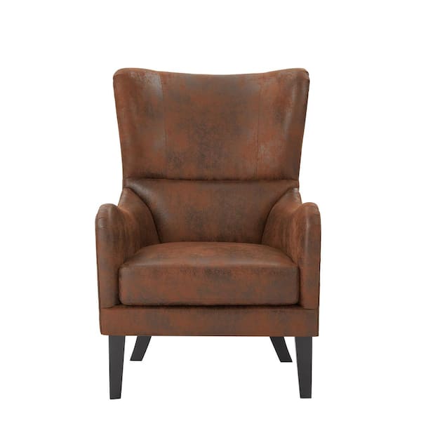 Brown Microfiber Nailhead Accents Wingback Armchair Set of 2
