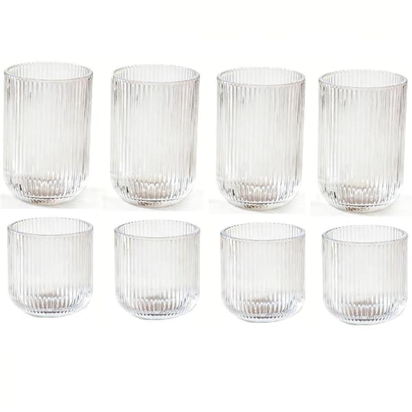8-Piece Ribbed Drinking Glasses, 12 oz. and 10 oz. Rocks Drinking Glasses for Wedding, Party, Christmas Gift, Clear