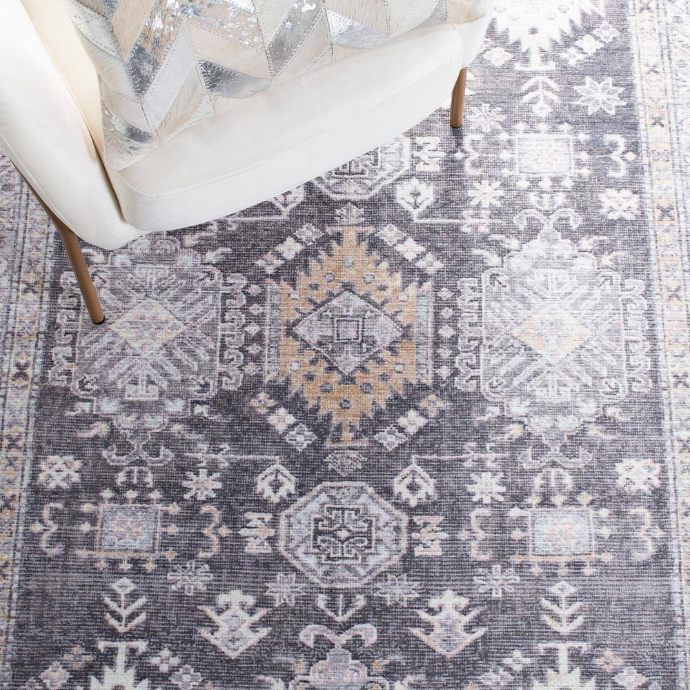 Serapi Gray and Beige Square Washable Synthetic Area Rug