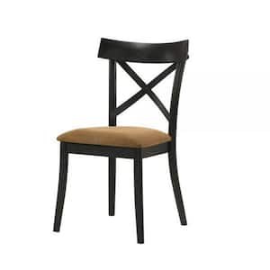 Brown and Black Fabric Wooden Frame Dining Chair (Set of 2)